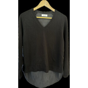 Naadam‎ Black High-Low Sheer Back V-Neck Sweater - Women’s Small